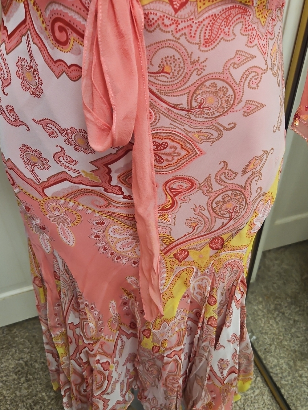 Ice Vintage  Y2k Silk Paisley Floral Maxi Dress with Sheer Bolero - Picture 4 of 11